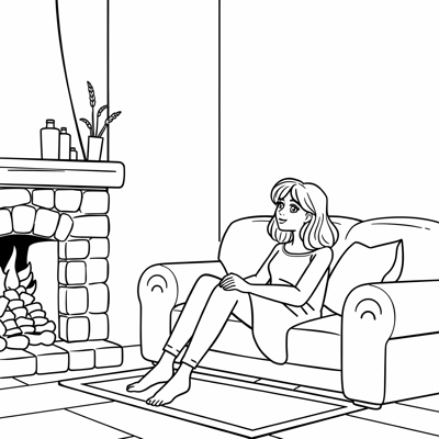 Easy Bold Woman Sitting On The Couch Next To The... Coloring Page