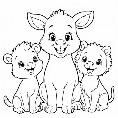 A Group Of Different Kinds Of Animals Coloring Page