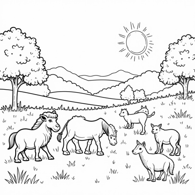 A Large Group Of Animals Coloring Page