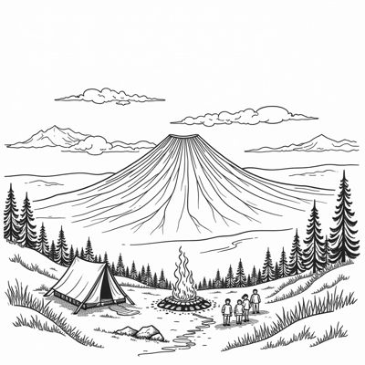 Mount Bromo Scenery Picture Coloring Page