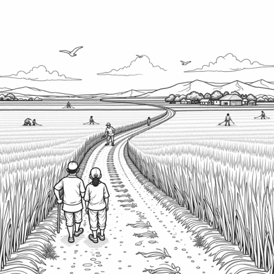 Picture Of Rice Field View Coloring Page