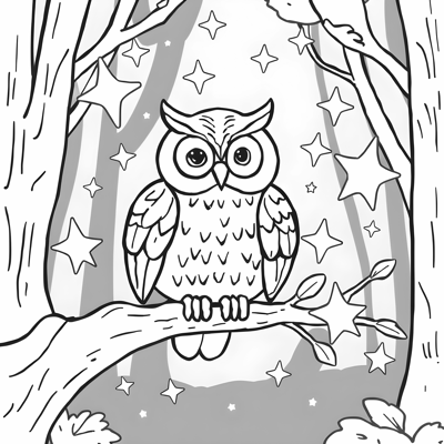 A Magical Owl Perched On A Glowing Branch Under... Coloring Page
