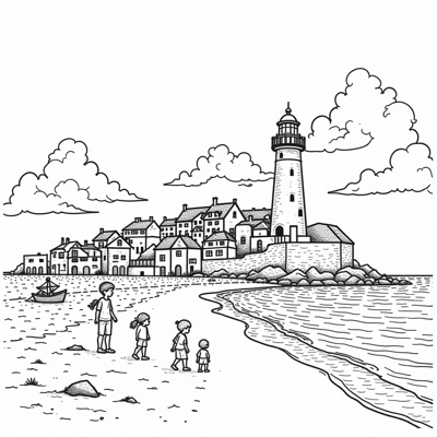 Sea, Lighthouse Coloring Page