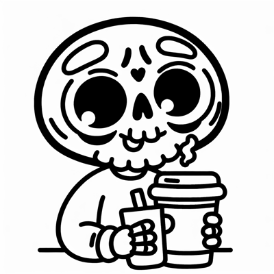 A Skull Drinking A Cup Of Coffee Coloring Page