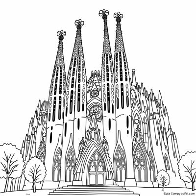 Create Gauds Sagrada Famlia With Vibrant Mosaics... Coloring Page