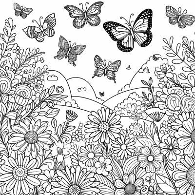 Butterflies And Flowers Coloring Page