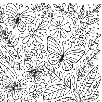 Butterflies And Flowers Coloring Page