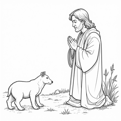 A Religious Scene Featuring A Figure In Prayer... Coloring Page