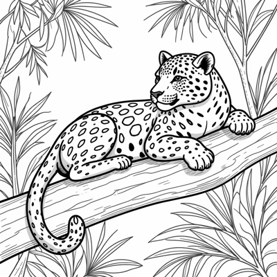 Baby Jaguar In The Jungle Sleeping In A Tree Coloring Page
