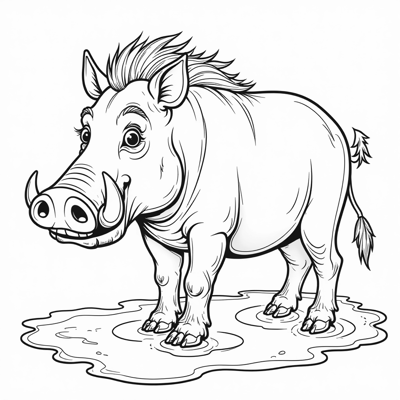 A Warthog Wallowing In Mud Coloring Page