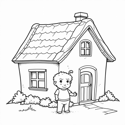 A House With A Baby And Mommy In Front And A Baby... Coloring Page
