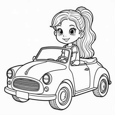 A Girl With A Car Coloring Page