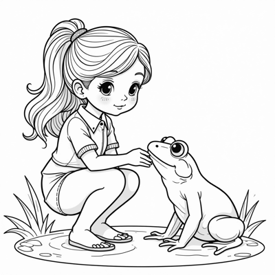 Girl And Frog Coloring Page