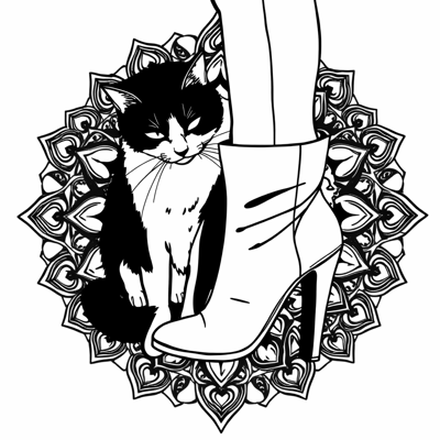 Tuxedo Cat Purring Rubbing Up Next To Owners Legs... Coloring Page