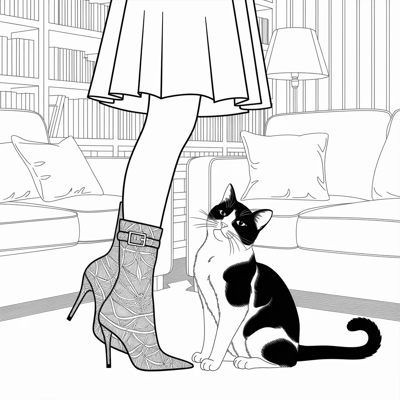 Tuxedo Cat Purring Rubbing Up Next To Owners Legs... Coloring Page