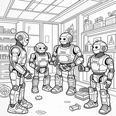 Let Artificial Intelligence Robots Produce Goods. Coloring Page