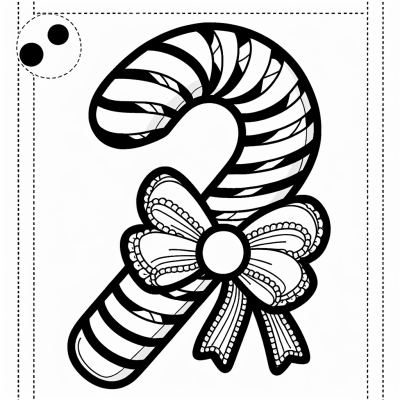 A Large Candy Cane With A Bow Coloring Page