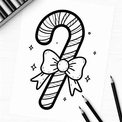 A Large Candy Cane With A Bow Coloring Page