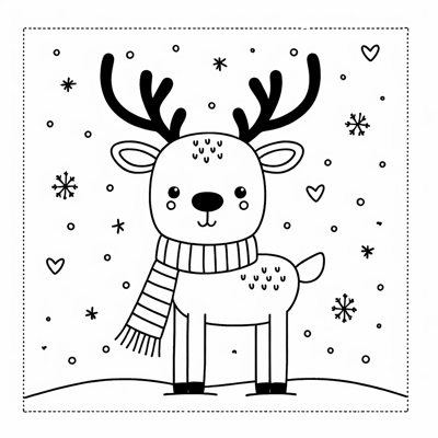 A Reindeer With Large Antlers And A Scarf Coloring Page