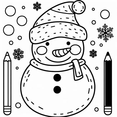 A Snowman Wearing A Santa Hat Coloring Page