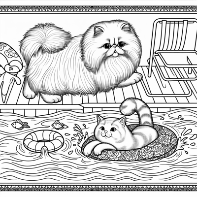 2 Cats Swimming Laps In A Pool Coloring Page