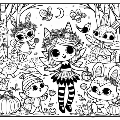 Whimsical Fairies With Cute Big Eyes Trick Or... Coloring Page