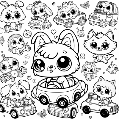 Cute Fantastic Beasts Like Pokemons Driving Cars Coloring Page