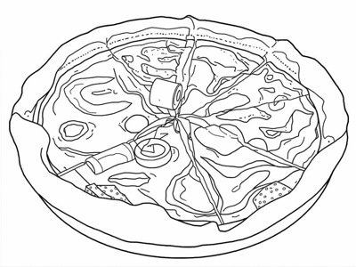 A Pizza On A Plate. Coloring Page