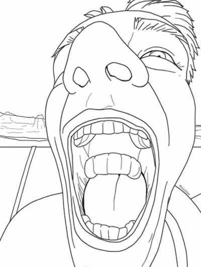 A Person With A Mouth Wide Open. Coloring Page