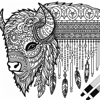 Bison Head Adorned With Native Beadwork Coloring Page