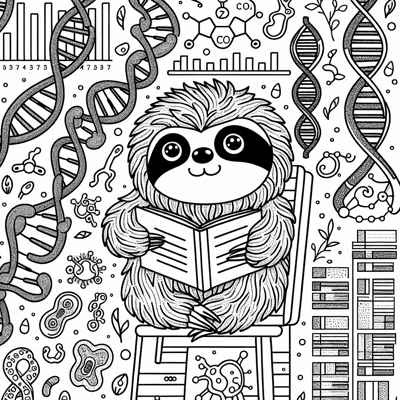 Sloth Studying Genetics Coloring Page