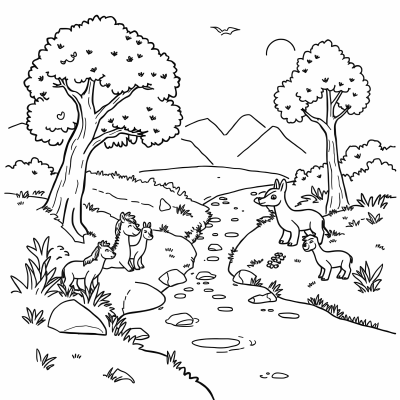 Jungle With Animals Coloring Page