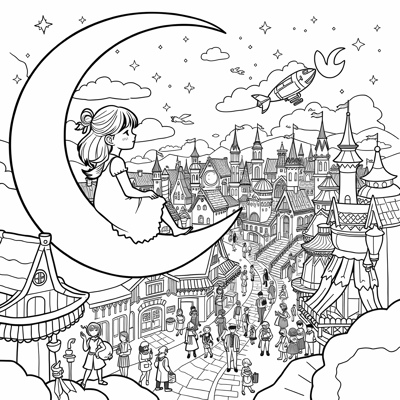 A Serene Scene Depicting A Girl Sitting On A... Coloring Page