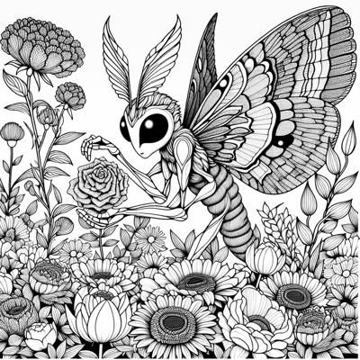 Mothman Picking Flowers Coloring Page