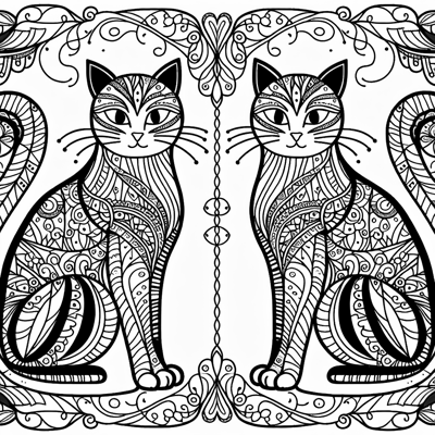 Cats Mirror Image Coloring Page