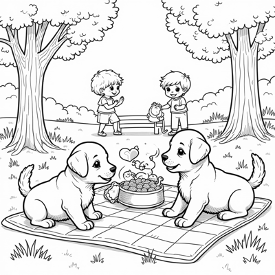 Puppies With Coffee Coloring Page