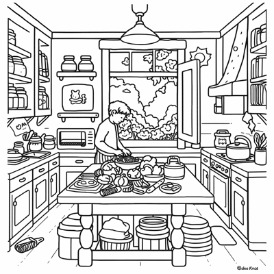 A Homely Kitchen Area That Is Cottage Style Theres... Coloring Page