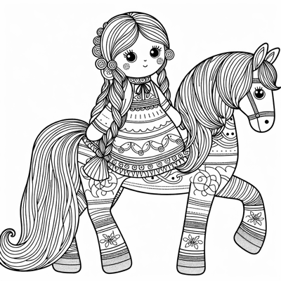 Doll Riding A Pony Coloring Page