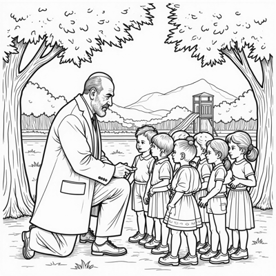 ATATÜRK AND CHILDREN Coloring Page
