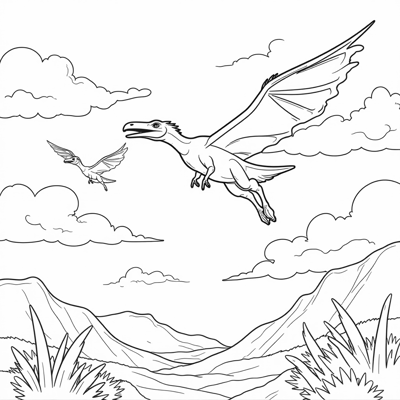 Pterosaurs Flying In The Sky Coloring Page