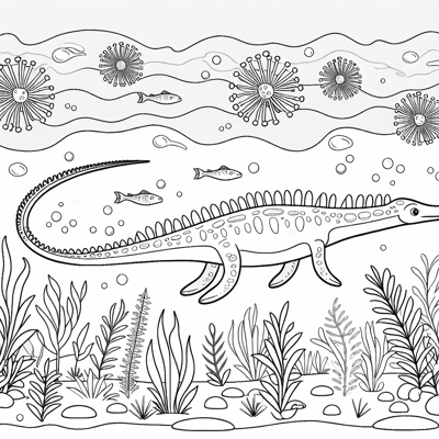 A Plesiosaur In Nature Coloring Page