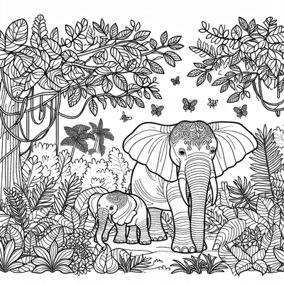 An Elephant In The Jungle Coloring Page