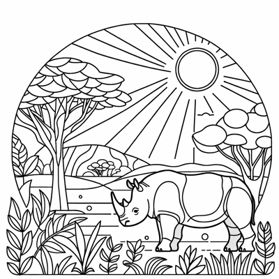 Rhinoceros In The Savanna Coloring Page