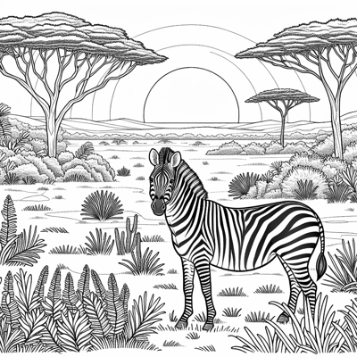 A Zebra In The Savannah Coloring Page