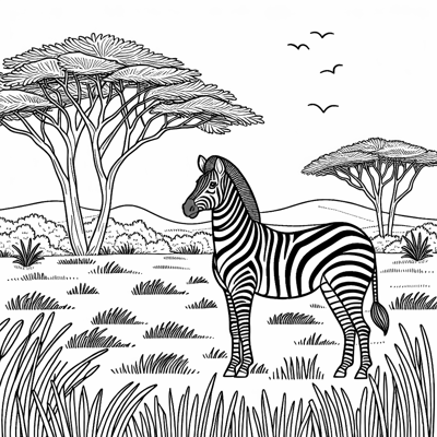 A Zebra In The Savannah Coloring Page