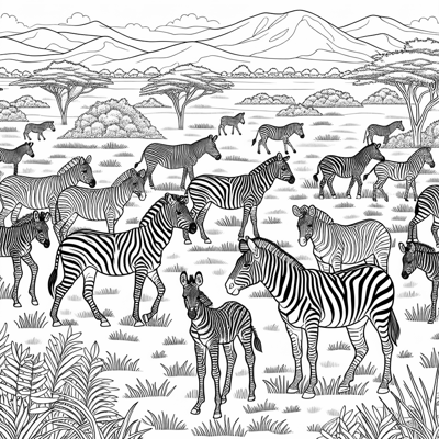 Zebras In The Savanna Coloring Page
