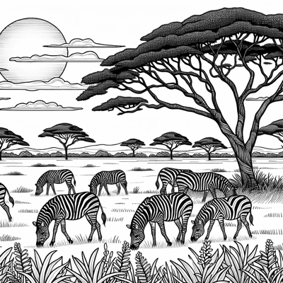 Zebras In The Savanna Coloring Page