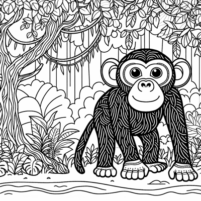 A Chimpanzee In The Jungle Coloring Page