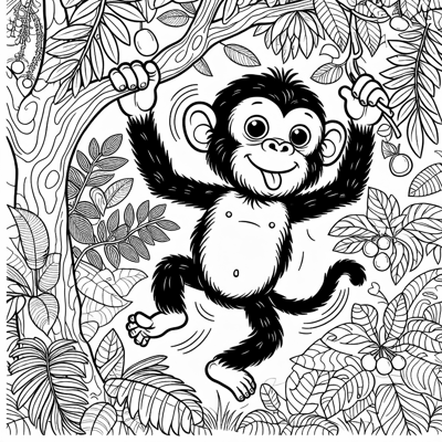 A Chimpanzee In The Jungle Coloring Page