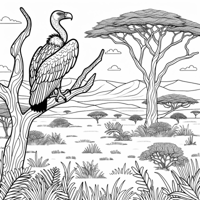 Vulture In The Savanna Coloring Page